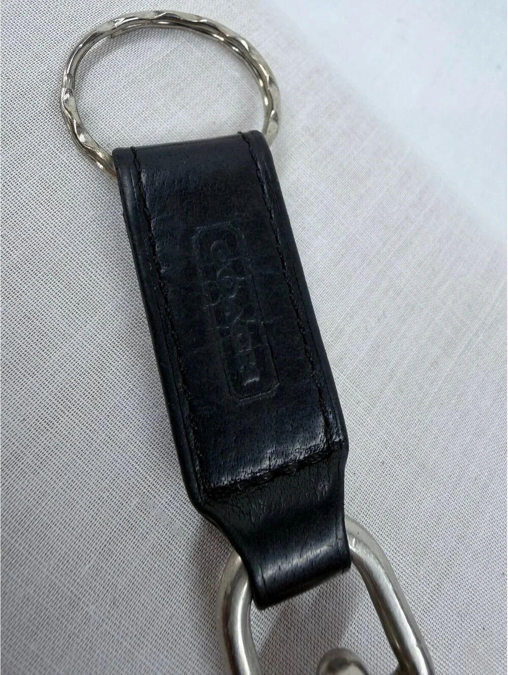 Vintage Coach Black/Silver leather Trigger Snap Valet Key Fob/Keyring